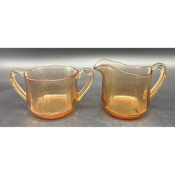 VTG Cambridge AMBER Glass Creamer & Open Sugar Set - Picture 1 of 12